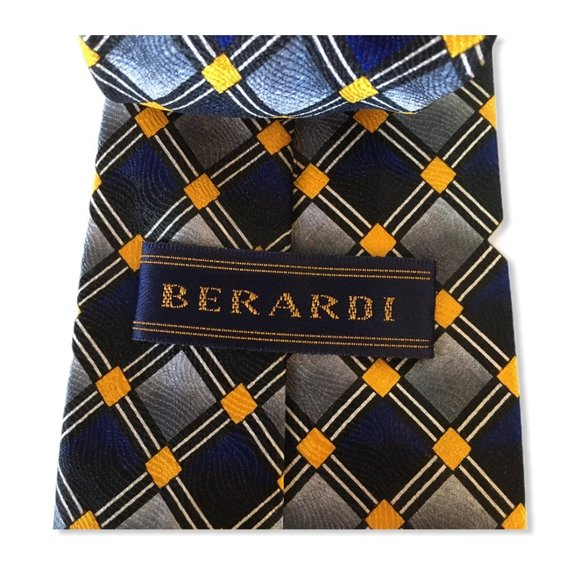 Berardi Men's Tie Blue Gray Gold 100% Polyester - Picture 2 of 4
